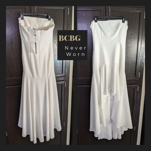 BCBG White Strapless High Low Maxi Dress